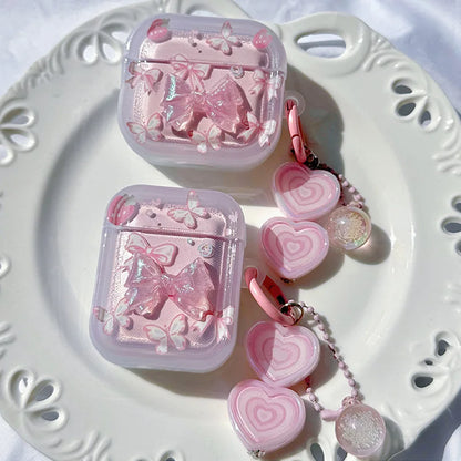 Crystal Butterfly Pink Case for AirPods 4 2 3 Pro 2 with Keyring Earphone Funda