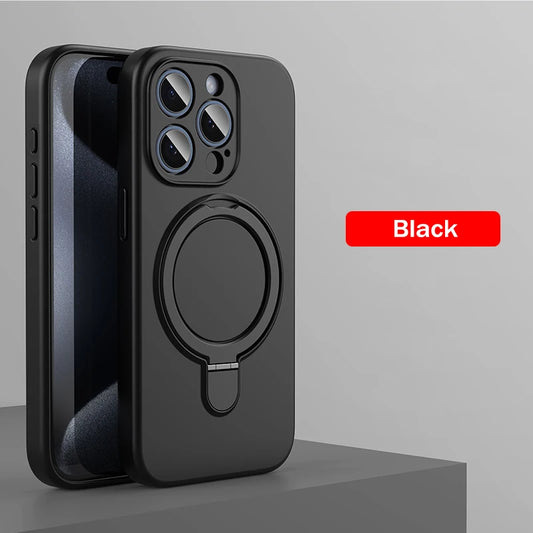 Liquid Silicone Ring Holder Case for iPhone 12–14 Pro Max/Plus Magnetic Cover
