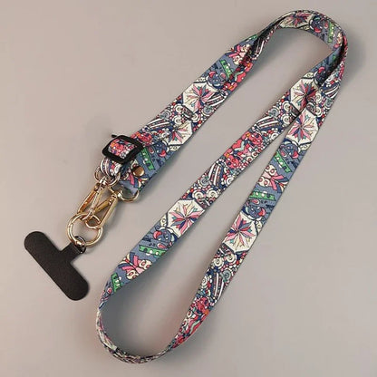 Universal Retro Pattern Phone Lanyard Adjustable Crossbody Anti-Lost Strap