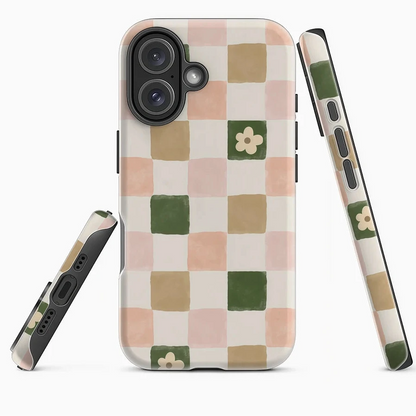 Flowers Checkerboard Case for iPhone 17 16 15 14 13 Pro Max Plus Double-Layer