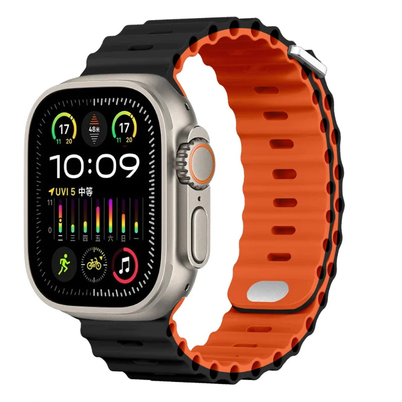 Ocean Silicone Strap for Apple Watch Ultra 3/2 & Series 11–4 SE Band