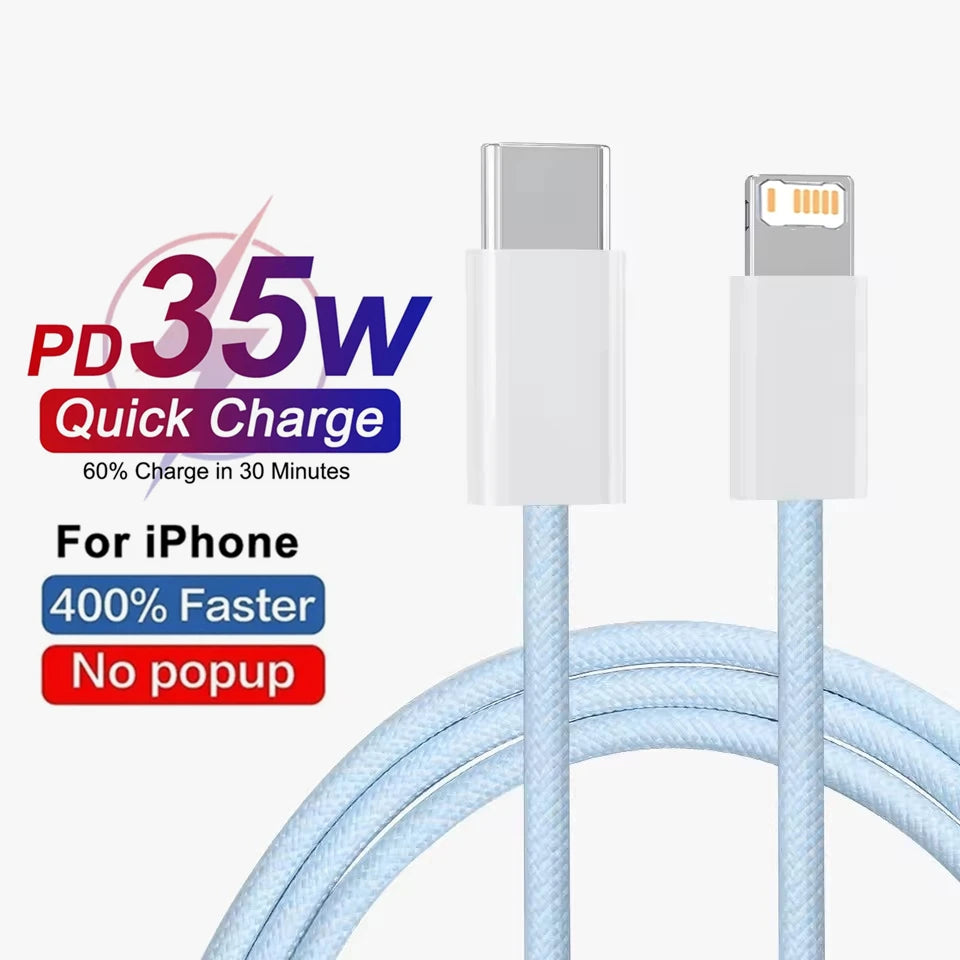 35W PD Fast Charging USB-C Cable – Nylon Braided Data Cord for iPhone & iPad