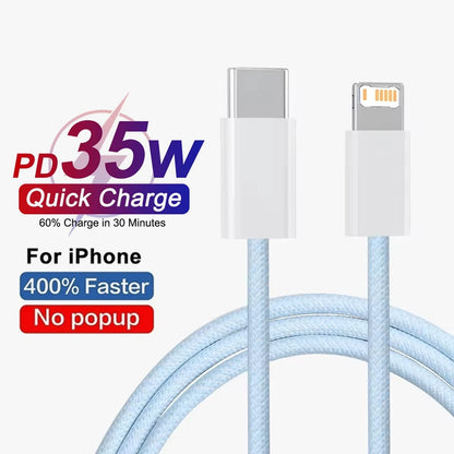 35W PD Fast Charging USB-C Cable – Nylon Braided Data Cord for iPhone & iPad