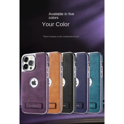 Invisible Fold Stand Leather Case for iPhone 16–11 Pro Max with Gold Bezel