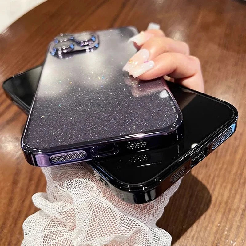 Luxury Clear Glitter Plating Case for iPhone 16 15 14 13 12 Pro Max Plus