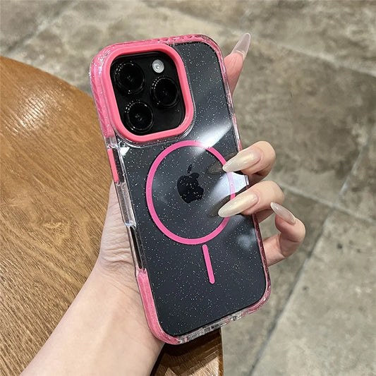 Double Color Bling Glitter MagSafe Case for iPhone 16 15 14 Pro Max Cover