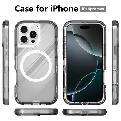 Luxury 3-Layer Magnetic Clear Armor Case for iPhone 12–16 Pro Max