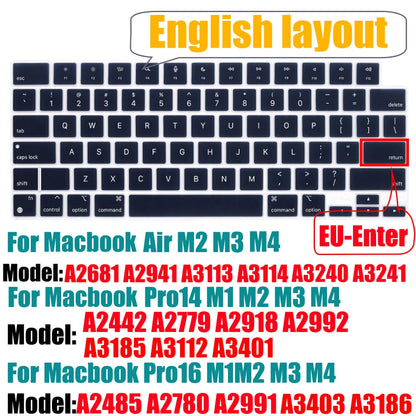 Keyboard Cover for MacBook Air/Pro M1 M2 M3 13.6" 14" 16" with Touch ID