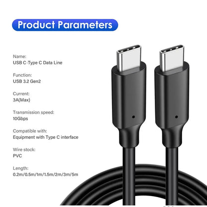 USB 3.2 Gen2 Type-C to Type-C Cable 10Gbps 60W QC3.0 Fast Charging 3A