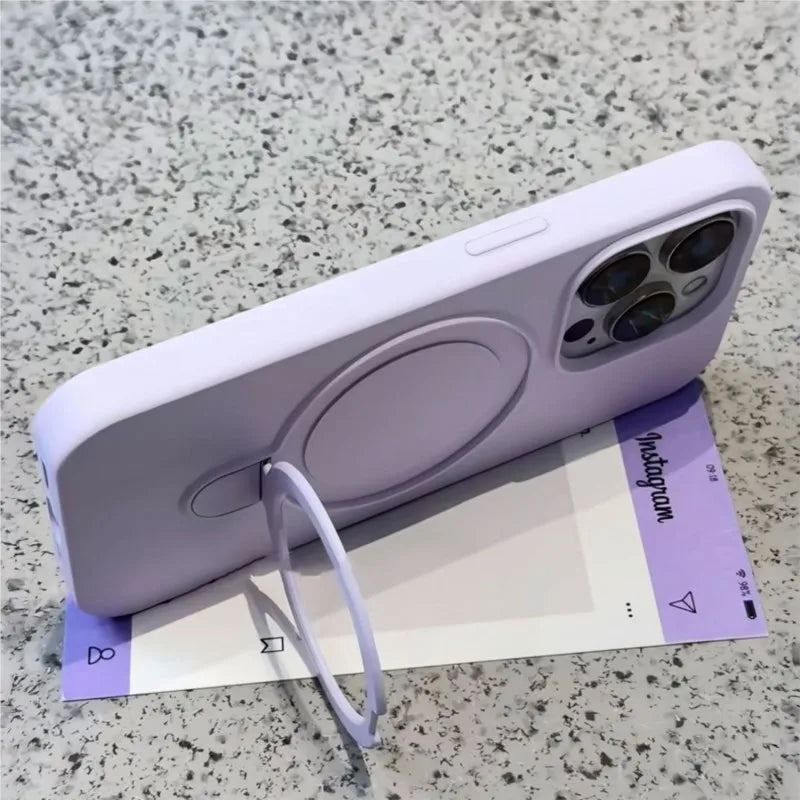 Luxury Magnetic Liquid Silicone Stand Case for iPhone 14 Plus/13/12 Pro Max