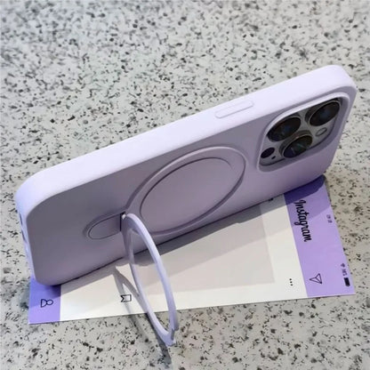 Luxury Magnetic Liquid Silicone Stand Case for iPhone 14 Plus/13/12 Pro Max