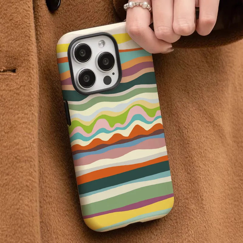 Colorful Striped Case for iPhone 16 15 14 13 12 11 Pro Max XR XS 7 8 Plus 2-in-1