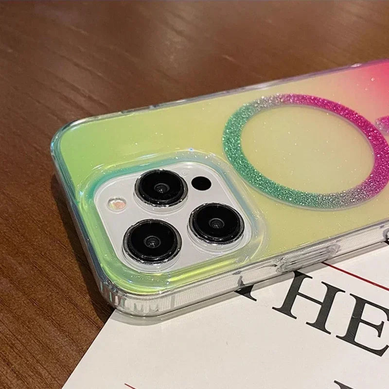 Aurora Glitter MagSafe Case for iPhone 11 12 13 14 Pro Max Gradient Cover