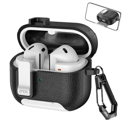 Leather Secure Lock Case for Samsung Galaxy Buds 3 Pro with Bracket Cover