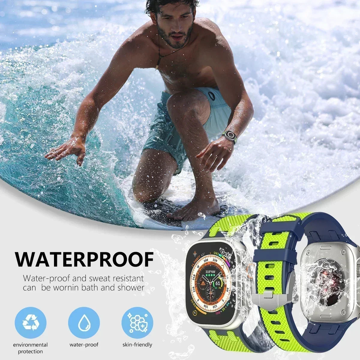 Carbon Fiber Silicone Strap for Apple Watch Ultra 2 49mm Series 9 8 7 6 SE