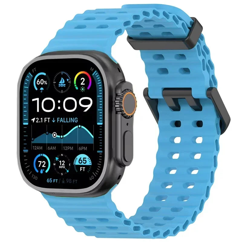 Ocean Silicone Strap for Apple Watch Ultra 3/2 & Series 11–6 SE Band