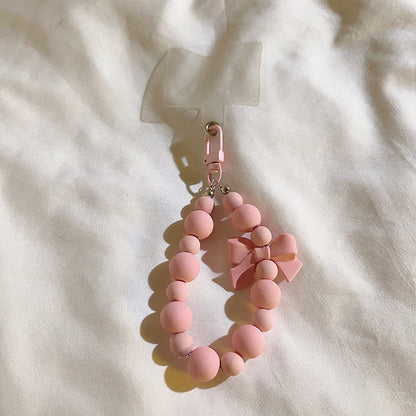 Sweet Pink Bow Beaded Keychain – Phone Strap, Earphone Bag & Keyring Charm