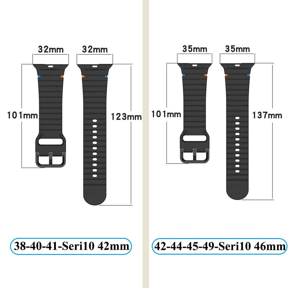 Silicone Strap for Apple Watch Ultra 2 & Series 10–6 SE, Adjustable 38–49mm Bracelet