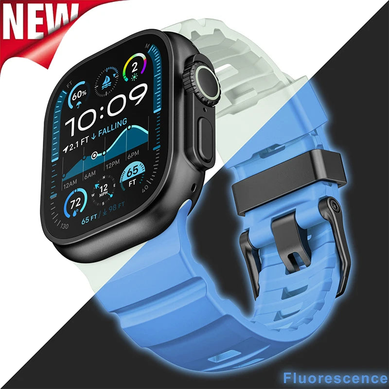 Fluorescent Silicone Bracelet for Apple Watch Series 4–10 & Ultra 2