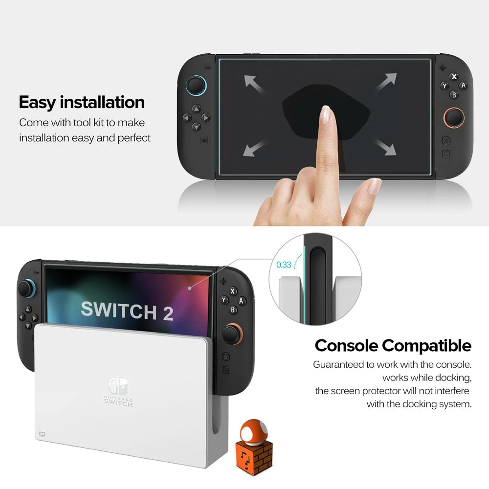 Tempered Glass Screen Protector for Nintendo Switch 2 + Joystick Cap Accessories