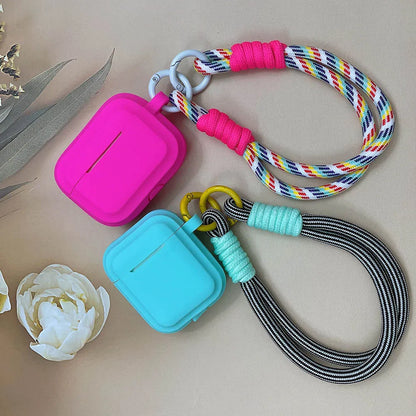 Korean Candy Color Soft Silicone Case for AirPods 1–4 with Anti-Lost Lanyard