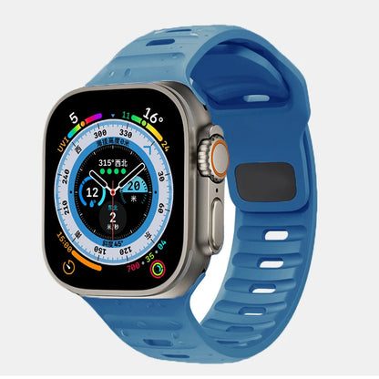 Durable and comfortable silicone strap compatible with Apple Watch Series 5–9 & Ultra.