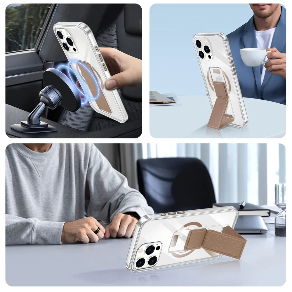 Luxury Folding Wristband Stand Magnetic Case for iPhone 12-16 Pro Max