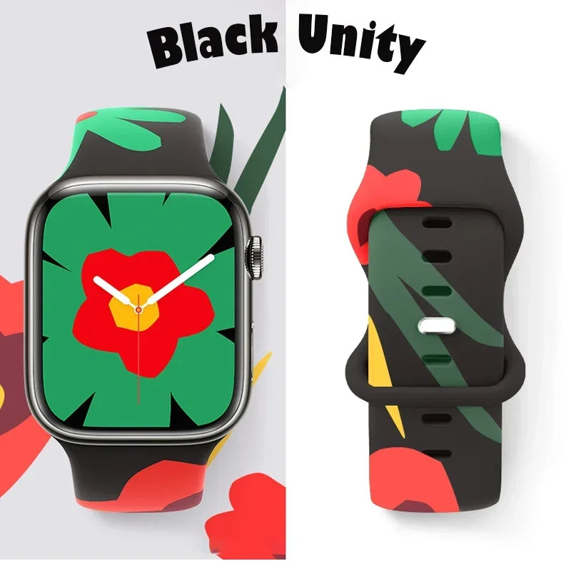 Black Unity Printed Silicone Band for Apple Watch (38–49 mm, Ultra 2, SE–9)