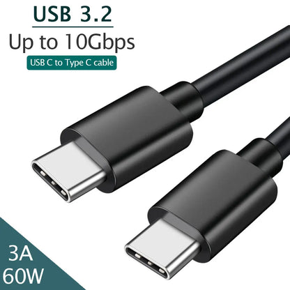 USB 3.2 Gen2 Type-C to Type-C Cable 10Gbps 60W QC3.0 Fast Charging 3A