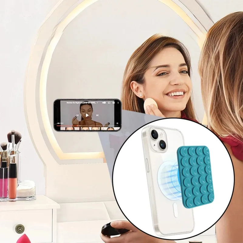 Silicone Suction Cup Magnetic Phone Holder Wall Mount for iPhone 12–16 MagSafe