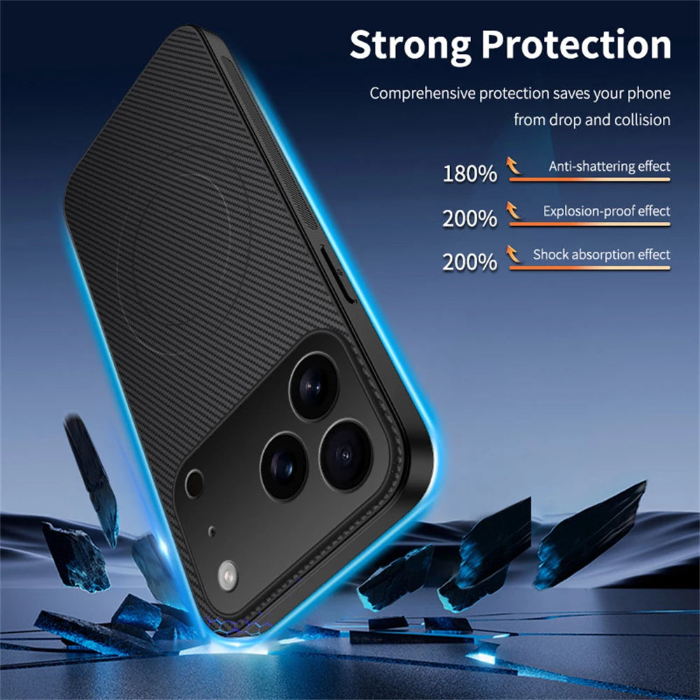 Ultra Thin Carbon Fiber Magnetic Leather Case for iPhone 17/16/15/14/13 Pro Max
