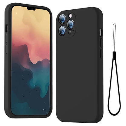 Black Lanyard Phone Case for iPhone 6–15 Pro Max – Shockproof Silicone