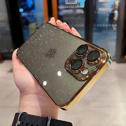 Luxury Clear Glitter Plating Case for iPhone 16 15 14 13 12 Pro Max Plus