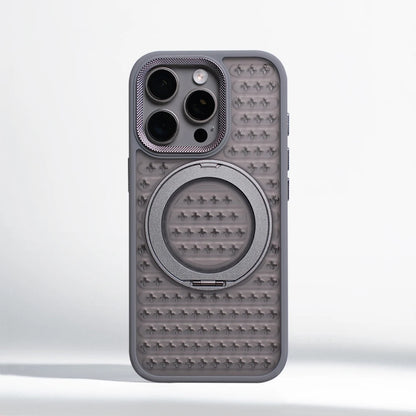 Shockproof magnetic case with 360° rotating ring and heat dissipation for iPhone 13–17.