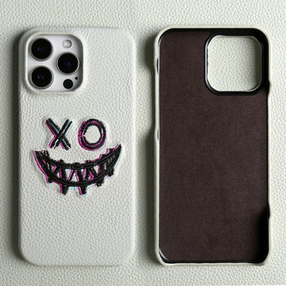 Stylish Embroidered Genuine Leather Case for iPhone 16 Pro Max to 11