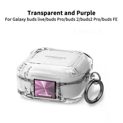 Secure Lock Transparent Case for Samsung Galaxy Buds Pro, Live, Buds 2, FE