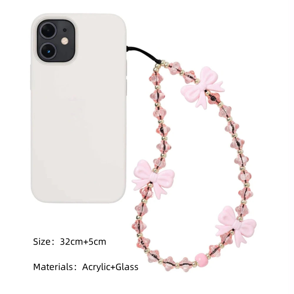 Y2K Bowknot Beaded Phone Charm Strap for Girls & Women