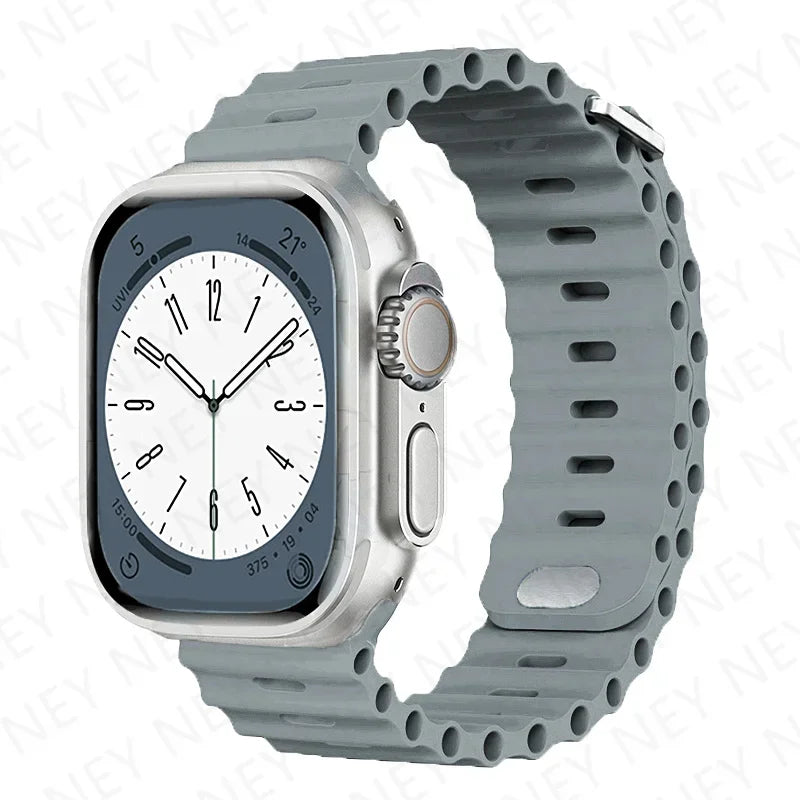 Ocean Silicone Strap for Apple Watch Ultra 2 & Series 9–3 SE, Adjustable 40–49mm Band