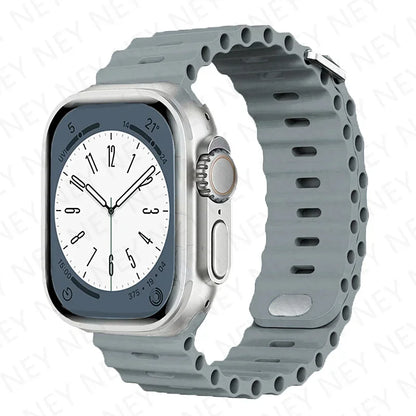 Ocean Silicone Strap for Apple Watch Ultra 2 & Series 9–3 SE, Adjustable 40–49mm Band