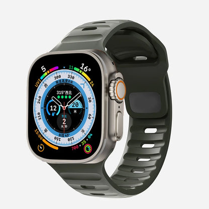 Durable and comfortable silicone strap compatible with Apple Watch Series 5–9 & Ultra.