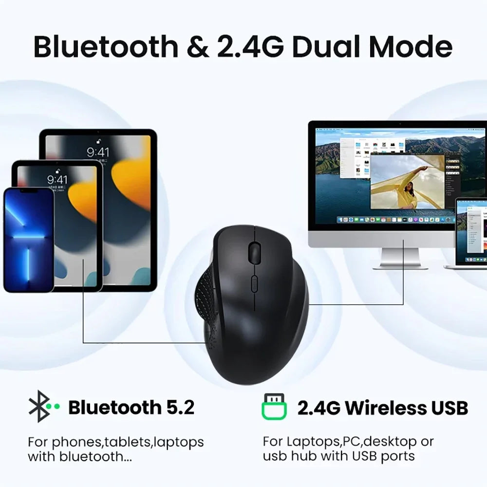 Bluetooth 5.2 + 2.4G Dual-Mode Wireless Mouse 6 Keys 1600DPI Rechargeable Gaming Mouse