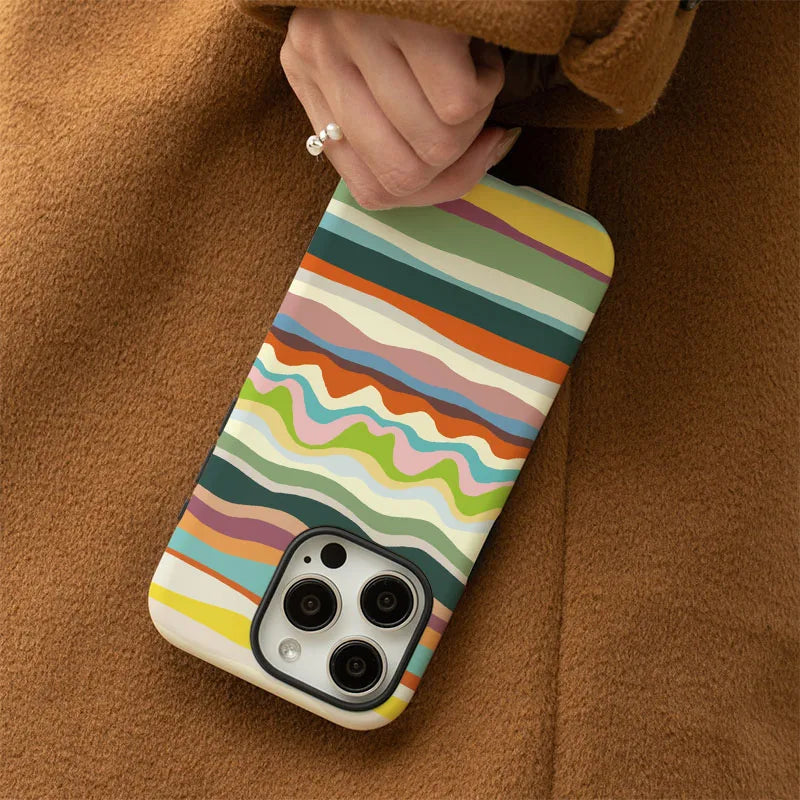 Colorful Striped Case for iPhone 16 15 14 13 12 11 Pro Max XR XS 7 8 Plus 2-in-1