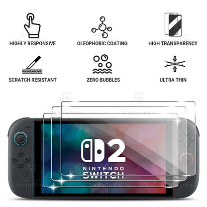HD Tempered Glass Screen Protector for Switch 2 – 9H Shatterproof, 2.5D Edge