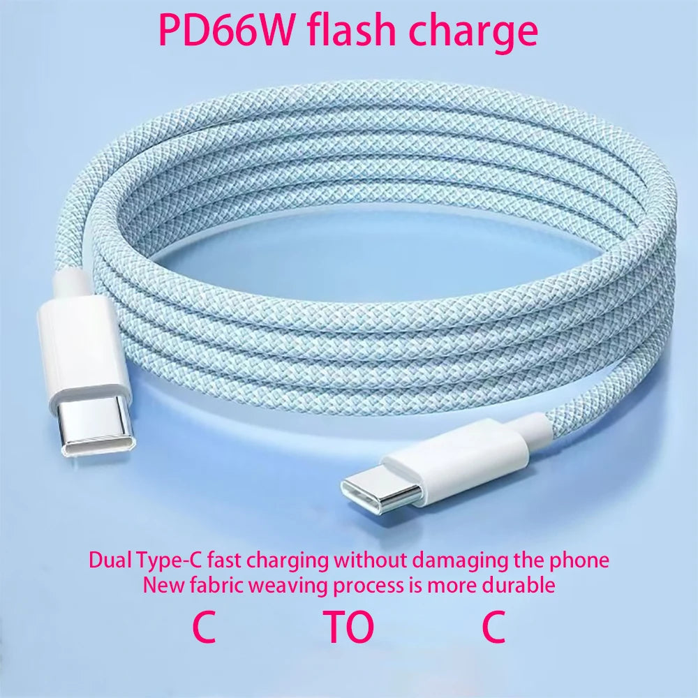 Dual Type-C PD60W Fast Charging Braided Cable for iPhone 15 Huawei Xiaomi