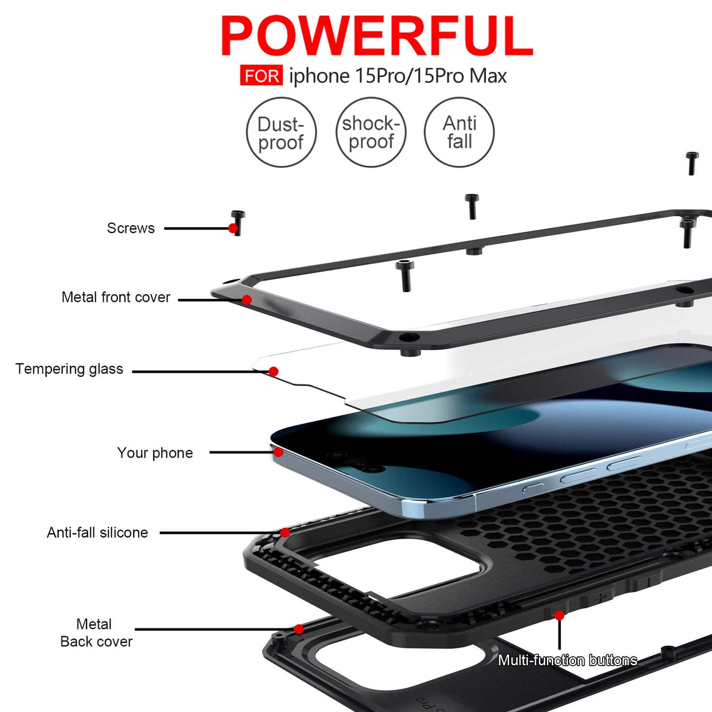 Heavy Duty Metal 360° Shockproof Case for iPhone 16 15 14 13 12 11 X