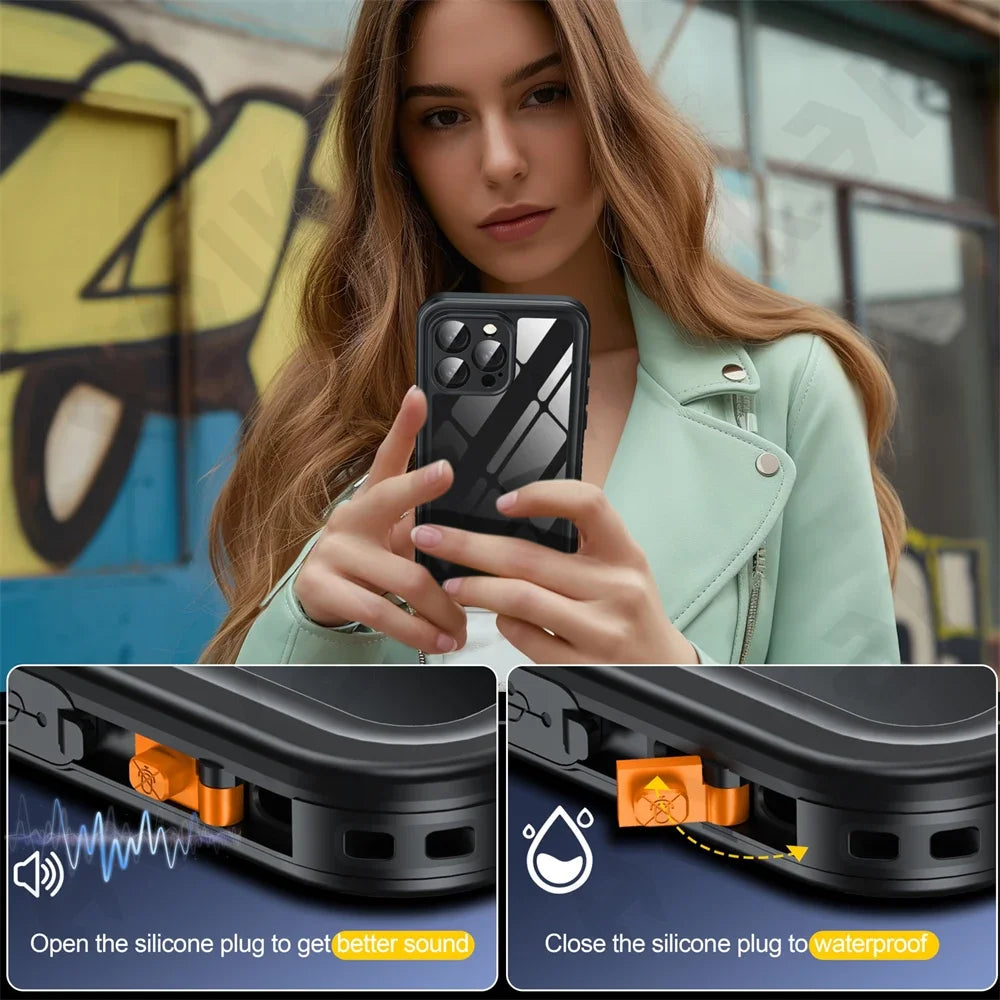 IP68 Waterproof Metal Case for iPhone 16–11 Pro Max – Underwater Cover