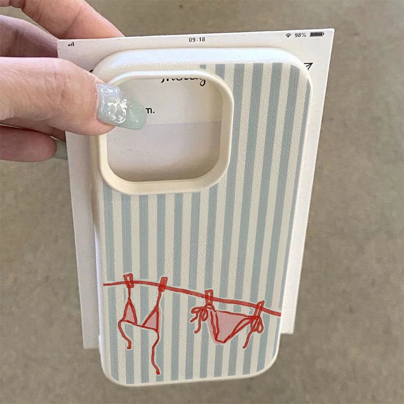 Fresh striped lichee cover, elegant soft TPU, shockproof for iPhone 16-11.