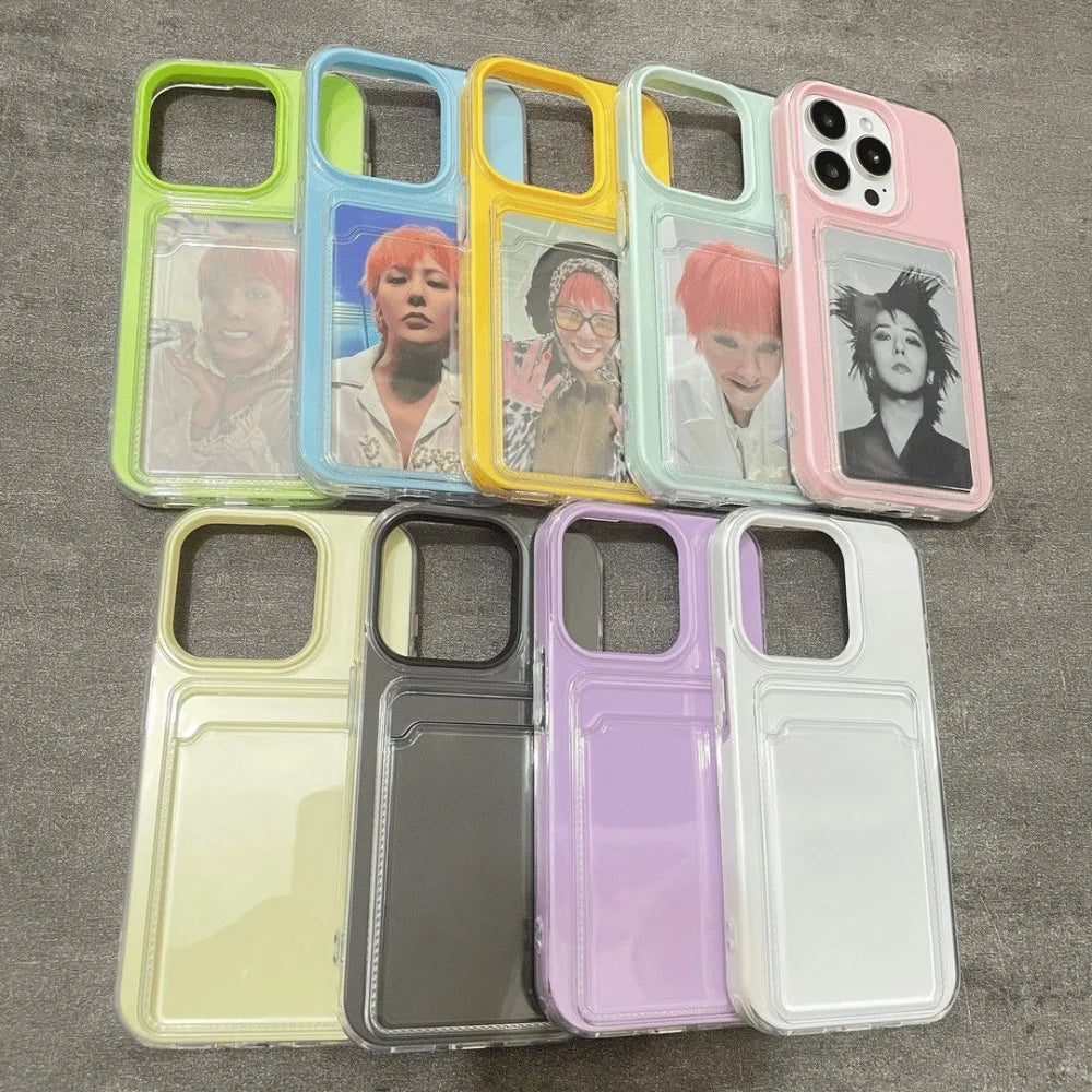 Candy Transparent Silicone + PC Card Slot Case for iPhone 11–14 Pro Max Wallet Cover