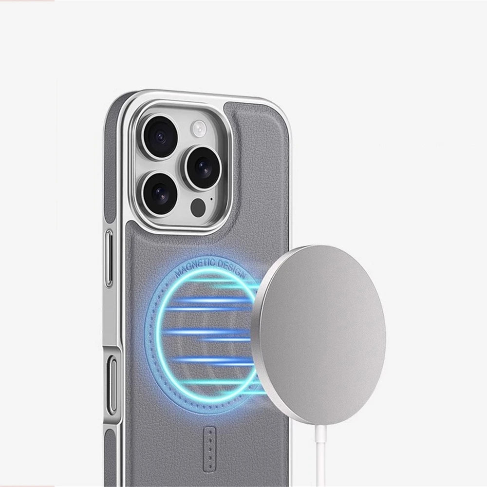 Luxury PU Leather MagSafe Case for iPhone 17–13 | Magnetic Shockproof Cover