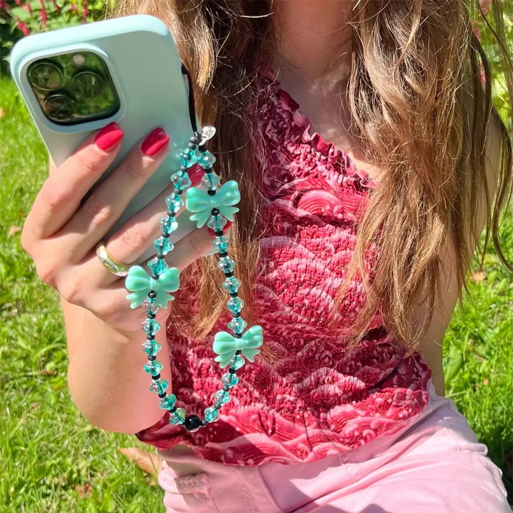 Y2K Bowknot Beaded Phone Charm Strap for Girls & Women